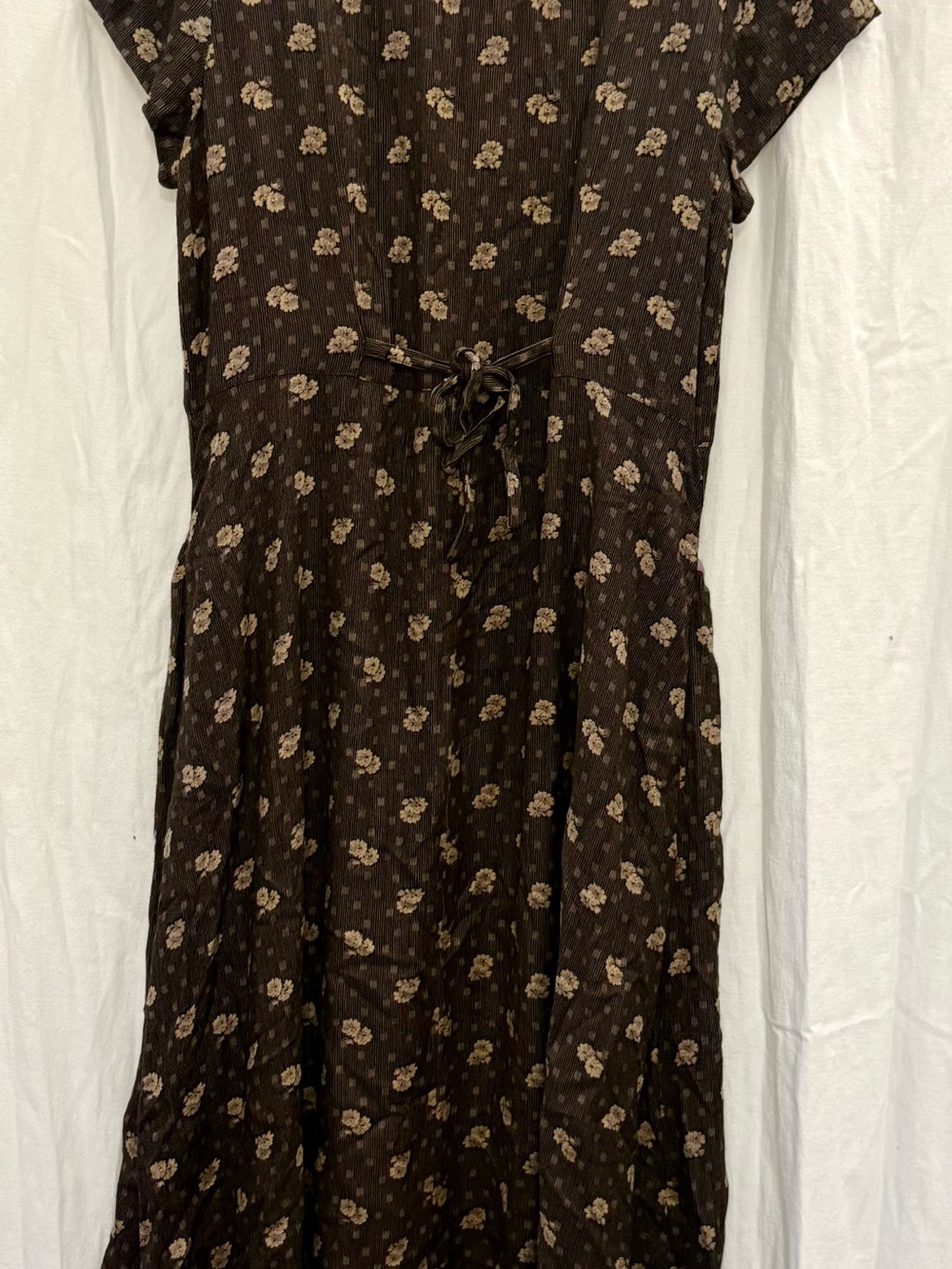 VTG 90s Hopeless Romantic Brown Floral Prairie Midi Dress M Pockets Button Front - Picture 16 of 16